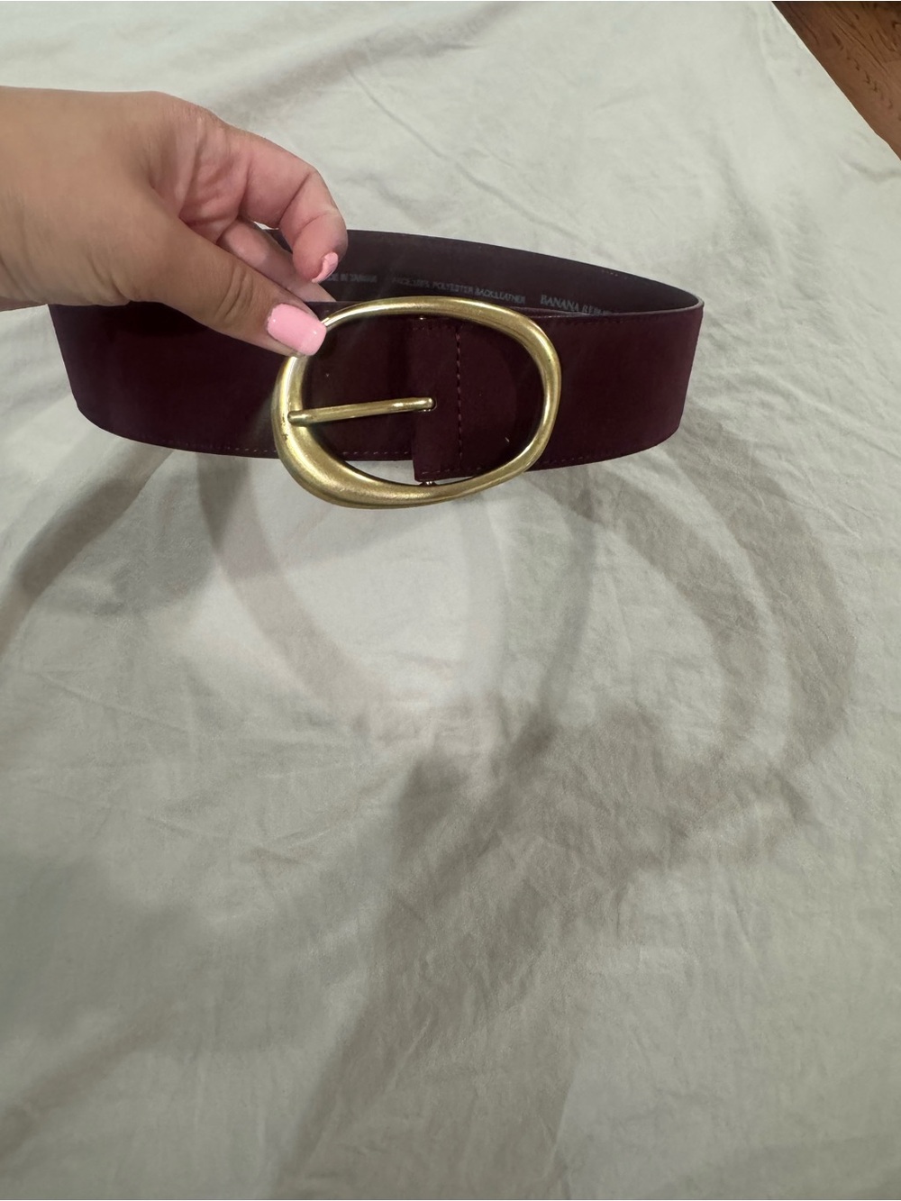 Banana Republic Wide Burgundy Belt with Gold Oval Buckle